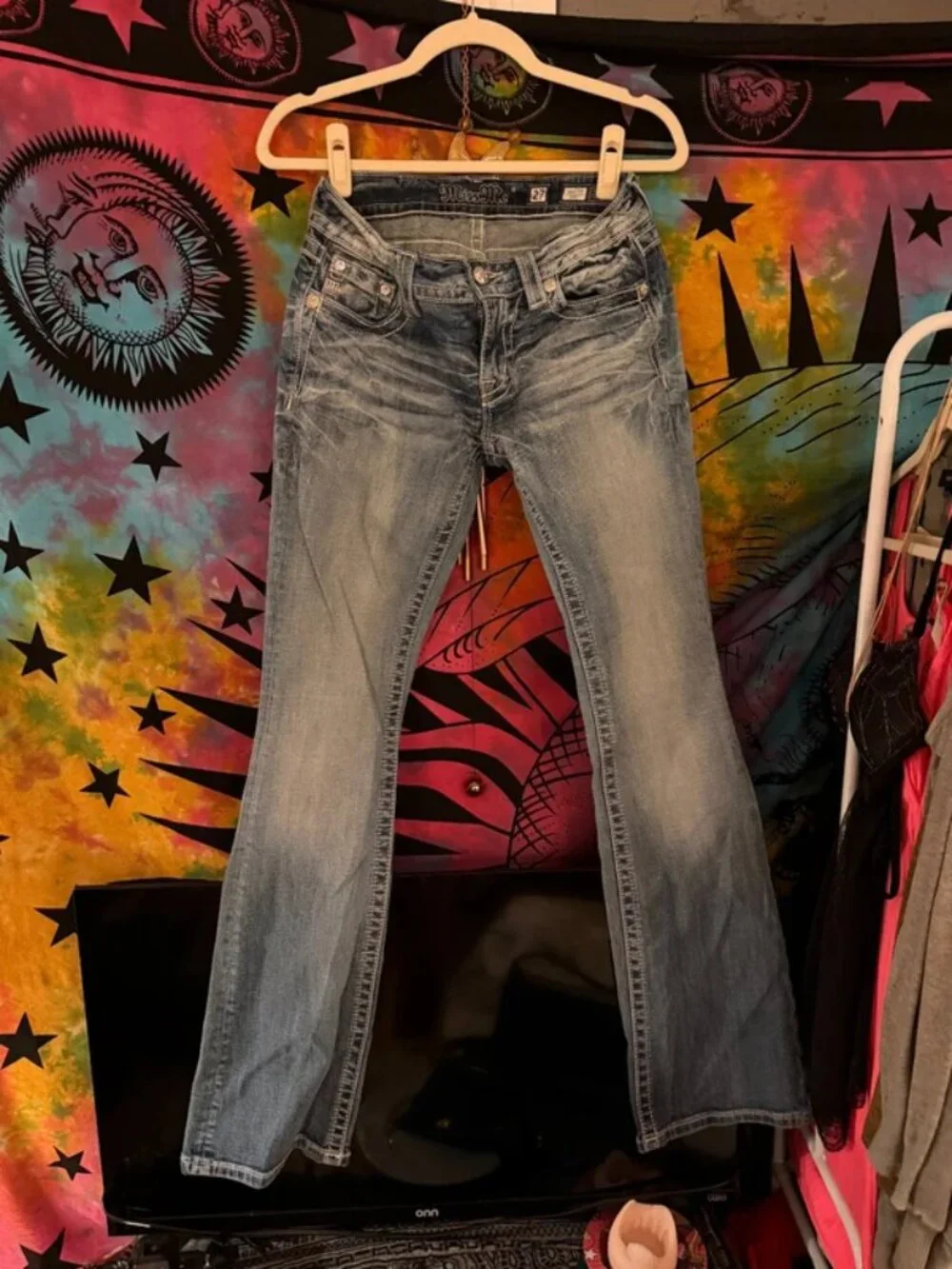 Miss Me Blue Bootcut Denim Jeans w/ Bedazzled Pockets